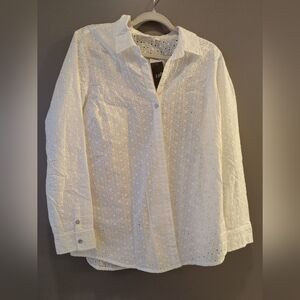 J. Jill White Eyelet Blouse L NWT